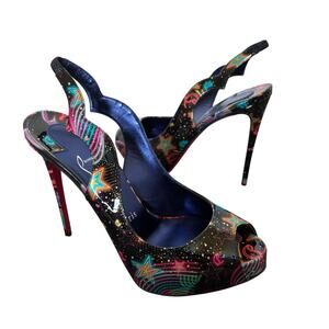 Christian Louboutin Hot Chic Sling Alta 120 Starlight Multicolor Pumps Size 36.5